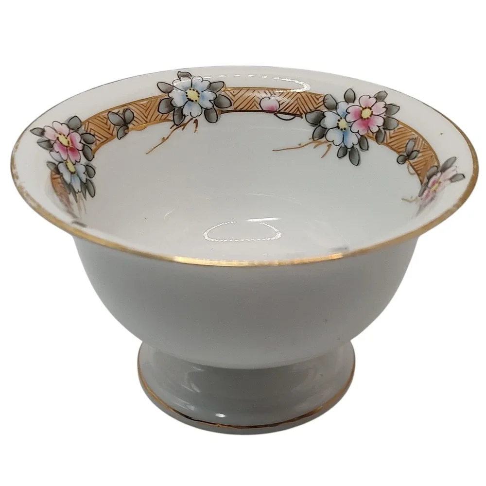 Antique Nippon Bowl Footed Hand Painted‎ Floral Gold Trim Candy Dish Rising Sun